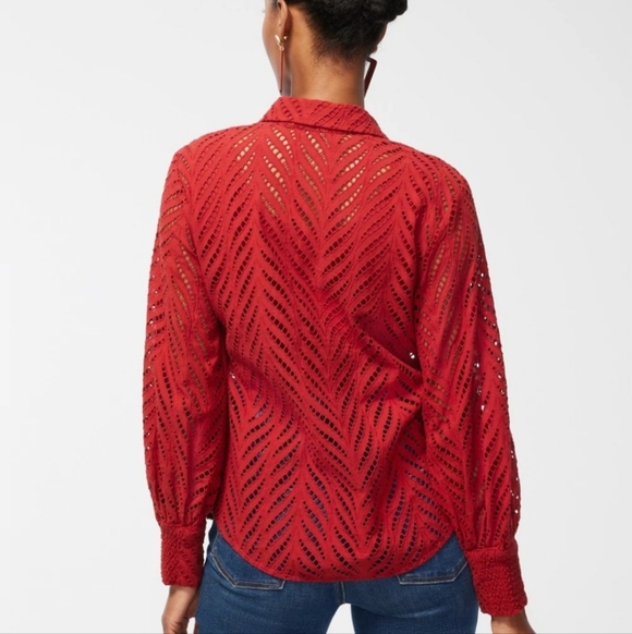 Chico's Womem's Rustic Red Bohemian Poplin Cutwork Button-Up Shirt. Size 3/XL - Picture 2 of 12